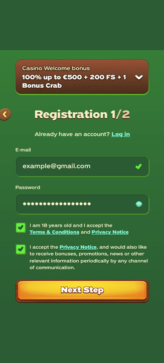 Greenluck Registrierungsprozess auf dem Handy